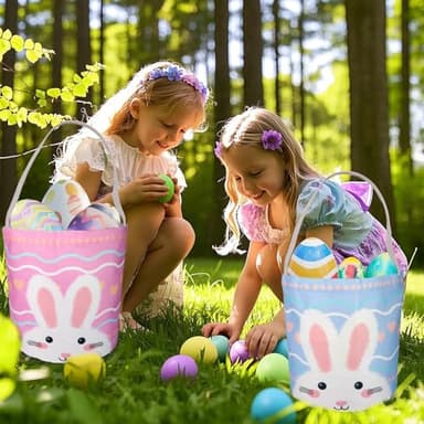 SMSREAMEN 2 Pcs Easter Egg Baskets for Kids, Easter Eggs Hunt Basket for Kids Empty, Bunny Basket Egg Gifts Bags with Rabbit Fluffy Ears, Includes Fun Easter Accessories for Girls Boys Party Favors - Image 6