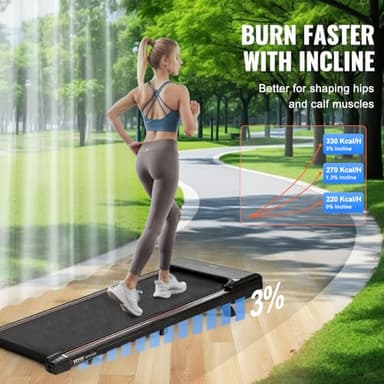VEVOR Walking Pad, Under Desk Treadmill with Incline, Working Walking Jogging Machine for Home Office, 265 Lbs Capacity 2.5HP Portable Walking Pad, with Remote Control, LED Display, and Bluetooth - Image 3
