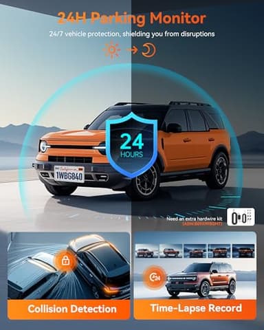 WOLFBOX G840H 12'' Mirror Dash Cam with ADAS and BSD, 2.5K Rear View Mirror Camera Front and Rear, 5.8GHz WiFi, Voice Control, Parking Monitor, Included 32GB Card & GPS, Loop Recording - Image 7