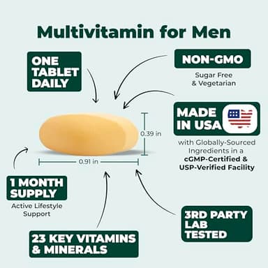 Multivitamin for Men - Daily Mens Multivitamins & Multiminerals with Vitamin D, Vitamin C, B12, Zinc & Iron. Essential Vitamins for Men for Energy, Focus, Stamina, Performance, Mens Health. 30 Tablets - Image 4