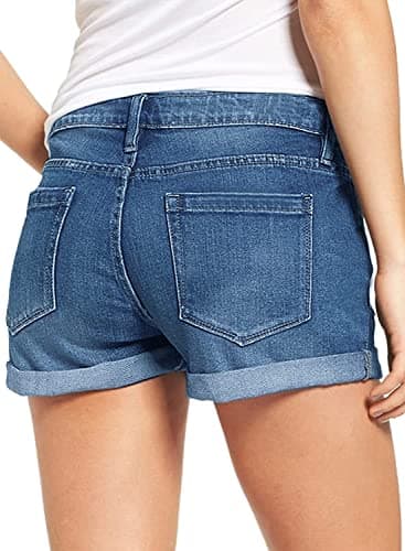 LookbookStore Denim Jean Shorts for Women Summer High Waisted Rolled Hem Cuffed Classic Boyfriend Denim Jean Shorts Star Sapphire Blue Size L - Image 2