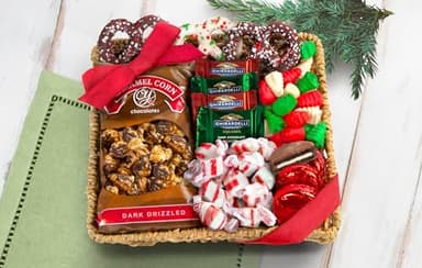 A Gift Inside Holiday Classic Chocolate, Candy & Crunch Gift Basket With Handmade Chocolates, Ghirardelli, Caramel Corn for Gourmet Christmas Food Gift - Image 2