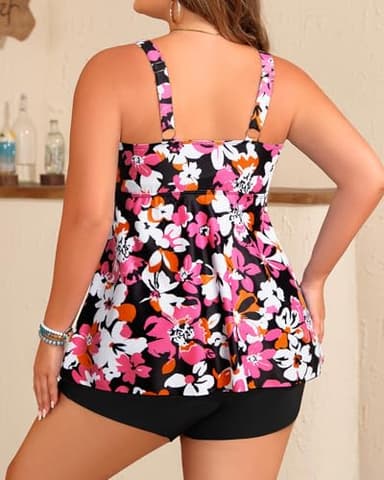 Holipick Pink Plus Size 2 Piece Swimsuit - Women Tankini Bathing Suits Flowy Swim Top with Boy Shorts 16W - Image 2