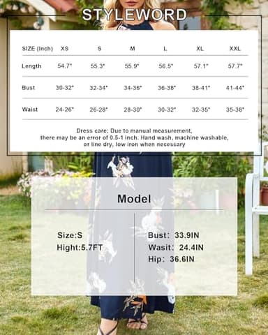 STYLEWORD Women's Summer Fashion 2025 Sundresses Beach Casual Wedding Guest Maxi Long Blue Tie Dye Spring Dresses Trendy(Floral09,XL) - Image 6