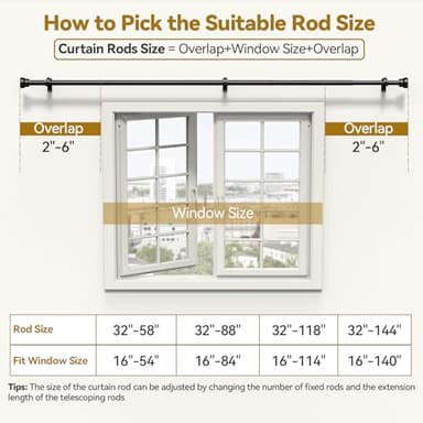 Curtain Rod 32-144 Inch, Heavy Duty 1 Inch Adjustable Curtain Rods for Windows, Black Extra Long Window Treatment Rods, Modern Design, Easy Installation - Image 5