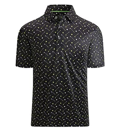 Alex Vando Mens Golf Shirt Moisture Wicking Quick-Dry Print Performance Polo Shirts for Men,Black Golf,L - Image 1