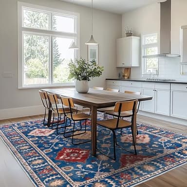 Quntue 5x7 Blue Area Rug, Machine Washable, Non Slip, Vintage Floral, Living Room, Bedroom, Dining Room, Entryway - Image 7