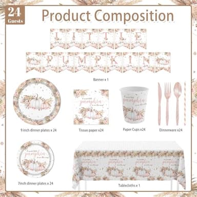 MEHOFOND Boho Fall Pumpkin Baby Shower Decorations Bohemia Floral Little Pumpkin Party Supplies Disposable Tableware Set 194 Pcs Plates Napkins Banners Plastic Tablecloth for Baby Shower Kids Party - Image 4