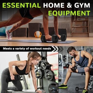 Fitvids Rubber Encased Exercise & Fitness Hex Dumbbell, Hand Weights with Anti-Slip Metal Handle for Home Gym, Multiple Sizes, 15LB Pair - Image 6