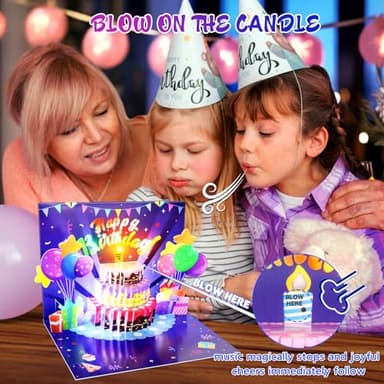 FITMITE Birthday Cards, Musical Pop Up Birthday Cards with Light, Blow Out LED Light Candle and Play Happy Birthday Music Pop Up Card, Birthday Gifts for Women Men Husband Wife Kids Greeting Cards - Image 3