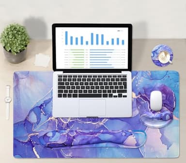 4-in-1 Gaming Mouse Pad Wrist Support Set，Desk Pad + Mouse Pad with Wrist Rest + Keyboard Wrist Rest + Coaster, Ergonomic Design for Home Office Study Game - Purple Marble - Image 6