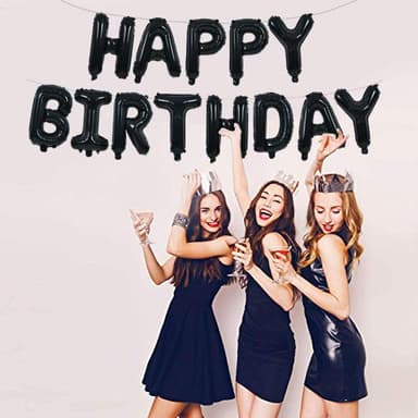 TONIFUL Black Happy Birthday Balloons Banner 16 Inch Mylar Foil Letters Birthday Sign Banner Bunting Reusable for 30th 40th 50th 60th Adults and Halloween Supplies - Image 4