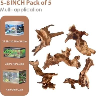 Jorewood Natural Small Aquarium Driftwood for Fish Tanks & Reptile Terrariums – 100% Safe Fish Tank Decorations, Unique Twisted Branches 5-Piece 4-8 Inch Low Tannin, Easy to Sink - Image 2