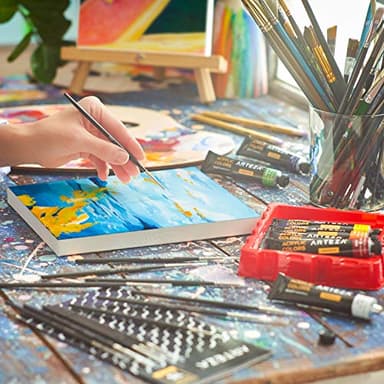 Arteza Acrylic Painting Art Set, 12 Colors Acrylic Paint, 15 Detail Brushes and 7x8.6 Inches Foldable Canvas Paper Pad Bundle, Art Supplies for Artists & Hobby Painters - Image 7