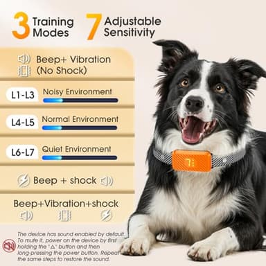 KJKZO Dog Bark Collar for Large Medium Small Dogs, Effective No-Bark Collar, Smart Barking Collar, Rechargeable Bark Collar with 7-Level Sensitivity, 3 Beep & Vibration Modes, Waterproof, Orange - Image 3