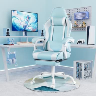Homall Gaming Chair, Video Game Chair with Footrest and Massage Lumbar Support, Ergonomic Computer Chair Height Adjustable with Swivel Seat and Headrest (Light Blue) - Image 2