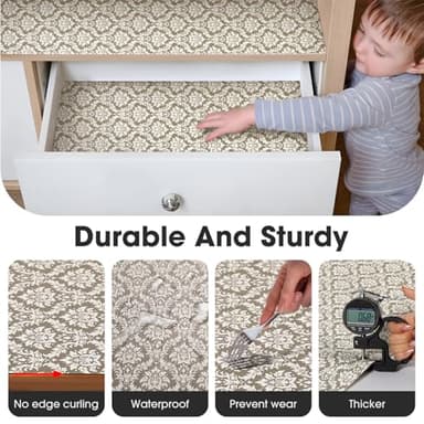 ALIUNI Drawer and Shelf Liner, Non-Slip Kitchen Cabinet Liners Non-Adhesive Thick Strong Grip Waterproof Washable Mats Protect Dresser Shelves Cupboard Bathroom Cabinets, Boho: Beige, 18 in X 30 FT - Image 6