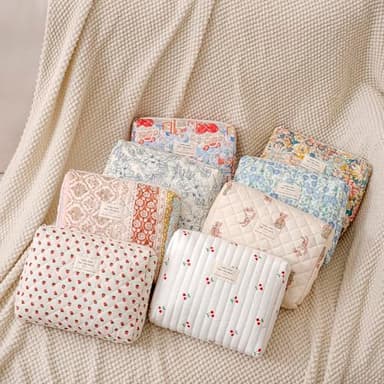uekeboag Quilted Cotton Makeup Bag,Coquette Quilted Toiletry Bag for Women and Girls,Floral Coquette Pouch,Cute Kawaii Travel Cosmetic Bags(White Bear) - Image 6