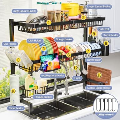 ADBIU Over The Sink Dish Drying Rack (Expandable Height and Length) Snap-On Design 2 Tier Large Dish Rack 31-39.4L x 12W x 34-38H inches - Image 7