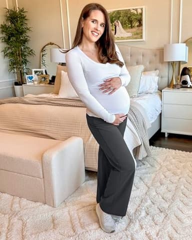 G4Free Maternity Lounge Pants Over The Belly High Waist Wide Leg Pregnancy Yoga Pants for Workout Active Wear (Dark Gray,M,30") - Image 4