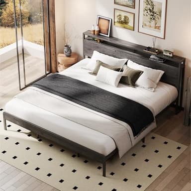 LIKIMIO California King Bed Frame with Headboard, Dark Wood Camas California King with Strong Supports, Sturdy, Noise-Free, No Box Spring Needed, Charcoal Grey - Image 5