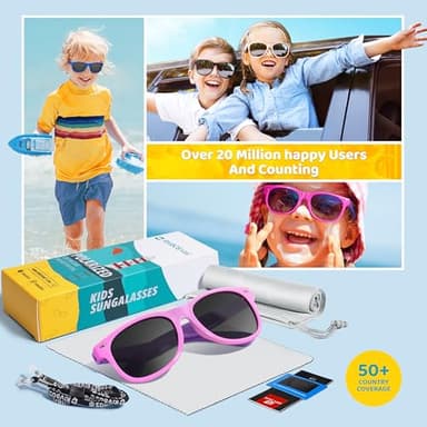 RIVBOS Kids Sunglasses for Girls Boys with Strap Polarized UV Protection Flexible Rubber Shades RBK004-2 Pink - Image 6