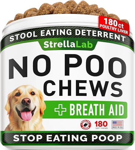 STRELLALAB No Poo Chews for Dogs - Coprophagia Deterrent for Dogs - No Poop Eating - Digestive Enzymes - Gut Health Support - Stop Eating Poop - 180Ct Poultry Liver - Image 1