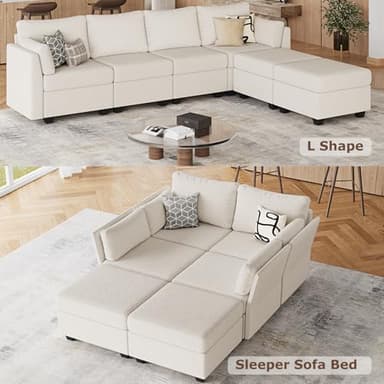 Huatean Home 114.17" Modular Sectional Sofa, 6 Seat Modular Couch with Storage, Memory Foam, Convertible Sectional Couches for Living Room, U Shaped Comfy Modular Sofa with Chaise, Beige - Image 4