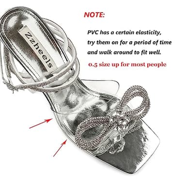 Zzheels Double Bowknots Crystal Sandals Clear Slingback Heels Square Toe Shoes for Party Wedding Dating Silver US8 - Image 2