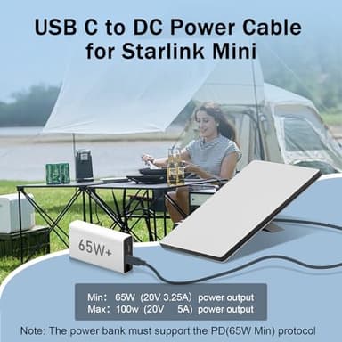 QIQIAZI Starlink Mini USB C to DC Power Cable 2M/6.5FT, 100W USB Type-C Input to Waterproof Barrel Jack Charging Cord, Small and Portable, Work with 65W+ PD Source - Image 2