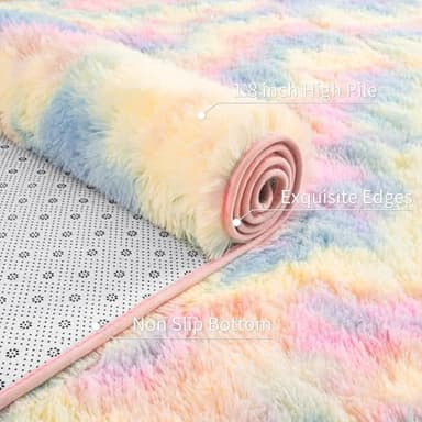 ULTSOFE Rainbow Fluffy Rug for Girls Bedroom Soft Carpet, 4x6 Unicorn Rainbow Rug Cute Shag Area Rugs for Dorm Classroom Living Room Baby Toddler Kids Girls Room Nursery, Colorful Kawaii Home Decor - Image 5