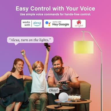 Sengled WiFi Color Changing Light Bulb, Alexa Smart Light Bulbs that Compatible with Alexa & Google Assistant, A19 RGB No Hub Required, 75 W Equivalent 800LM CRI>90, Set of 4 - Image 3
