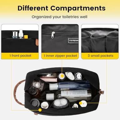 Vorspack Travel Toiletry Bag - Hanging Toiletry Bag for Men Water Resistant Canvas Shaving Bag with Large Capacity for Travel - Black - Image 3