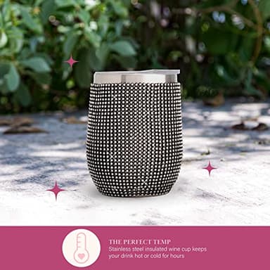 Paris Hilton Diamond Bling Wine Tumbler, Vacuum Insulated Stainless Steel with Easy Sip Lid, Bedazzled with Over 2500 Rhinestones, 12-Ounce, Black - Image 5