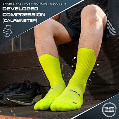 Compression Running Socks 3 Pairs, Cushion Crew Socks, Anti-Blister Moisture Wicking Athletic Hiking Basketball Socks - Image 4