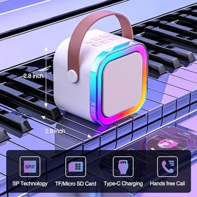 TAEMVV Mini Karaoke Machine for Kids Ages 2-12, Portable Bluetooth Karaoke Speaker with LED Party Lights & 2 Wireless Microphones, Perfect Birthday & Holiday Toys Gifts for Girls Boys (White) - Image 2