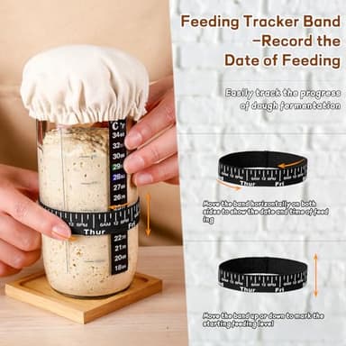 Sourdough Bread Baking Supplies,24 oz Sourdough Starter Jar Glass, Sourdough Starter Kit with Date Marked Feeding Band, Thermometer, Silicone Scraper, Sewn Cloth Cover & Aluminum Lid, Sourdough Jar - Image 4