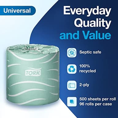 Tork Septic Safe Toilet Paper, White, 2-Ply 100% Recycled, Eco-Friendly, T24 Compatible 96 Rolls x 500 Sheets (TM1616S) - Image 3