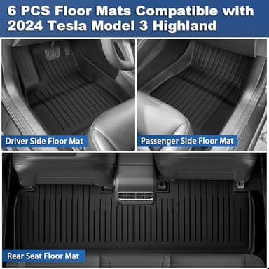 Weize Floor Mats Fit for Tesla Model 3 Highland 2025 2024, TPE All Weather Cargo Liner Floor Mats and Cargo Trunk Mats Accessories Front Rear Cargo Mat Full Set - Image 3
