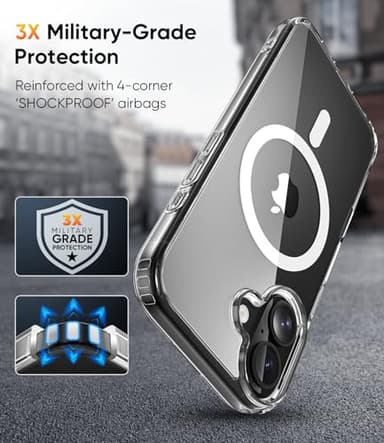 SUCGLES for iPhone 16 Case with MagSafe [Ultra Strong Magnetic] [12FT Military Drop Protection] [Shockproof Bumper] Slim Thin Mag Safe Phone Cover 6.1" for Apple iPhone16 (Clear/Magnet) - Image 4