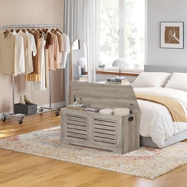 DINZI LVJ Storage Chest, 39.4”Wooden Toy Box with 2 Safety Hinges, Retro Entryway Shoe Storage Bench with Flip-Top, Sturdy Large Storage Trunk for Living Room, Bedroom, Easy Assembly, Greige - Image 7