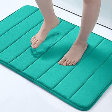 Buganda Memory Foam Bath Mat, 24" x 16", Ultra Soft and Non-Slip Bathroom Rugs, Water Absorbent and Machine Washable Bath Rug for Bathroom, Shower, and Tub, Teal - Image 1