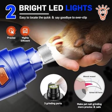 Dog Nail Grinder & Clipper 2-in-1 Set - 25dB Ultra Quiet with 3 Grinding Wheels & 2 LED Lights, Rechargeable for Large/Puppy Dogs & Cats, 3-Speed Adjustable for Anxious Pets - Image 6