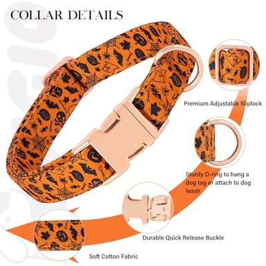 HSIGIO Soft Cotton Dog Collar, Adjustable Dog Collar with Metal Buckle, Halloween with Pendant Girl Boy Dog Collars Gift for Small Medium Large Dogs (Large) - Image 4