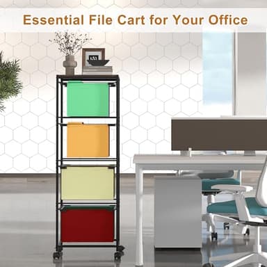 EasyPAG 4 Tier Rolling File Cart on Wheels Pull-Out Letter/Legal Size Hanging File Folder Rack for Home Office, Black - Image 4