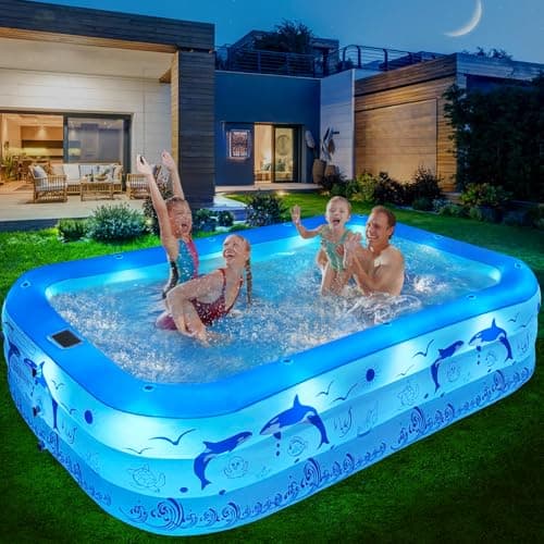 2025 Upgrade Inflatable Pools with Lights, Family Inflatable Swimming Pools for Kids,Adults, Blow Up Pool Solar, Large Kiddie Pool, Durable Thickened Inflatable Family Pool for Backyard-Blue - Image 1