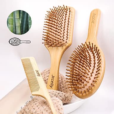 3PCS Bamboo Hair Brush Set,Natural Wooden Brush for Women, madam, Paddle Detangling Brush for Dry/Curly/Thick/Thin/Straight Hair - Image 3