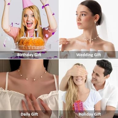 Trinckle Gold Pearl Necklace, 6 MM Pearl Choker Necklace 15'' Pearl Necklaces for Women Dainty Choker as Birthday Gifts for Teens Pearl Strands Prom Jewelry Wedding Bride Bridesmaid Gifts - Image 8