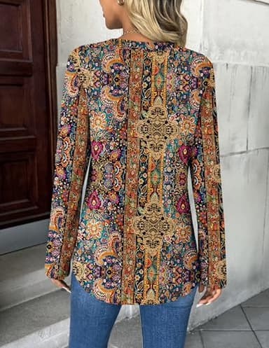 Zeagoo Womens Tops Long Sleeve V Neck T Shirts 2025 Boho Floral Tunics Business Work Blouses - Image 4