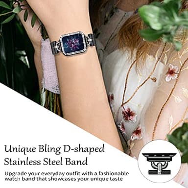 JOYOZY Magnetic Band Compatible with Apple Watch Band 38mm 40mm 41mm 42mm 44mm 45mm 46mm Milanese Strap with Bling Case and Screen Protector, Dressy Stainless Steel iWatch Loop for Women (Black 41mm) - Image 3